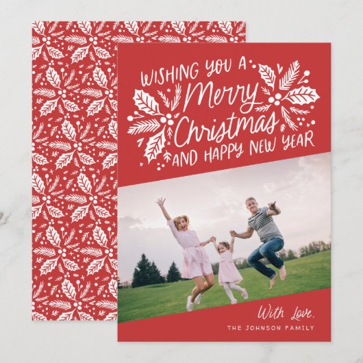 kerstfoto van Red Holly Feestdagenkaart (Voorkant / Achterkant)