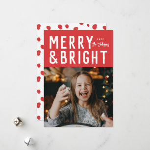 Kerstfoto van Red Merry & Bright Bold Typography Feestdagenkaart