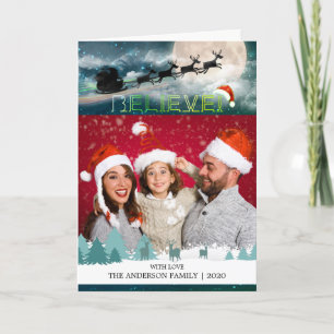 kerstfoto van Reindeer Sleigh Santa Hat Feestdagen Kaart