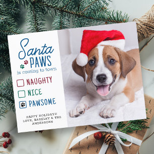 Kerstfoto van Santa Paws Naughty Nice Huisdierhond Briefkaart