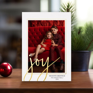 Kerstfoto verticaal - Script Gold JOY - Folie Feestdagenkaart