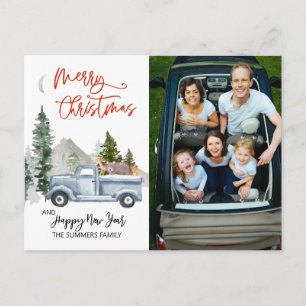 Kerstfoto Vintage Waterverf Truck Bos Briefkaart
