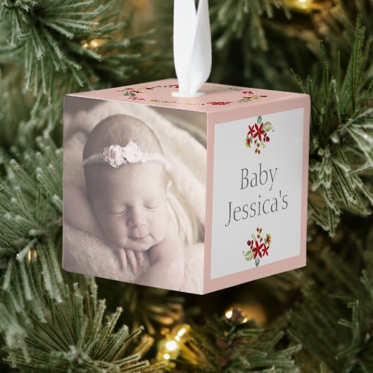  kerstfoto voor baby's kubus ornament (Boom)