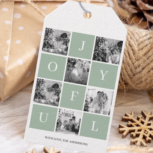 kerstfoto voor collage | Pastel Green Joyful Cadeaulabel