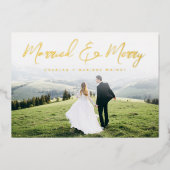 Kerstfoto voor gehuwde en prettige borstels folie feestdagenkaart (Voorkant)