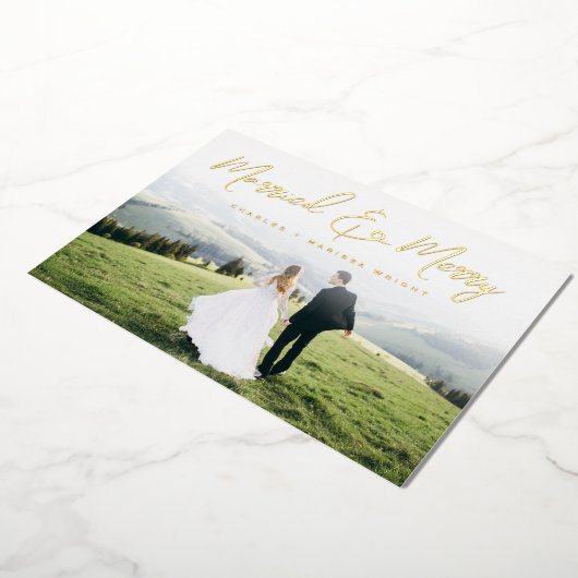 Kerstfoto voor gehuwde en prettige borstels folie feestdagenkaart (Gedraaid)