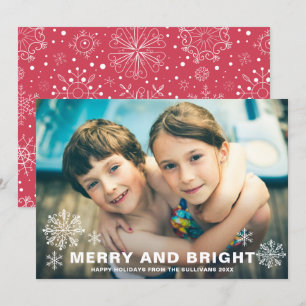 Kerstfoto voor Merry en Bright Snowflakes Feestdagenkaart