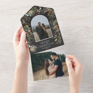 kerstfoto waterverf botanische flora all in one uitnodiging