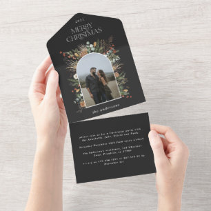 kerstfoto waterverf botanische flora all in one uitnodiging