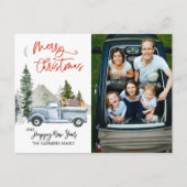 Kerstfoto Waterverf Truck Woodland Briefkaart (Voorkant)