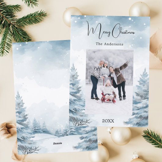 Kerstfoto winterlandschap feestdagenkaart