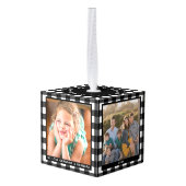  Kerstfoto Zwart Wit Plaid Kubus Ornament (Achter hoekig)