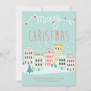 KERSTFOTOKAART   Kerststad Scene Feestdagenkaart