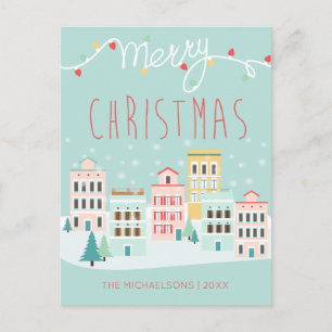 KERSTFOTOKAART   Kerststad Scene Feestdagenkaart