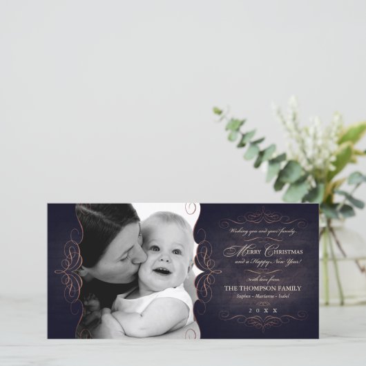 kerstfotokaart met scrollbord feestdagenkaart (Staand voorkant)