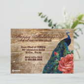 kerstfotokaart Peacock Roos Wood Kaart (Staand voorkant)