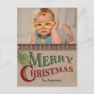 Kerstfotokaart voor Burlap en Red Pset Feestdagenkaart
