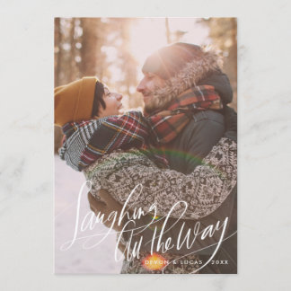 Kerstfotokaart voor het hele handschrift lachen kaart