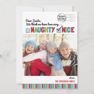 Kerstfotokaart voor Naughty of Nice Feestdagenkaart