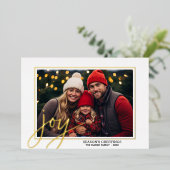 Kerstfoto's horizontaal script Gold JOY in real-ti Folie Feestdagenkaart (Staand Voorkant)