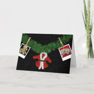 Kerstfoto's in sneeuwvlokken met garland feestdagen kaart