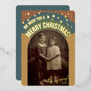 kerstfoto's Retro Sepia Tone uit de midden eeuw Folie Feestdagenkaart