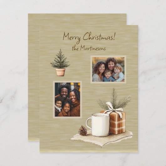 Kerstfoto's Rustic Tree Mok Flat Holiday Kaart (Voorkant / Achterkant)