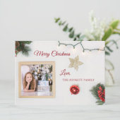 kerstfoto's & String Lights Holiday Feestdagenkaart (Staand voorkant)