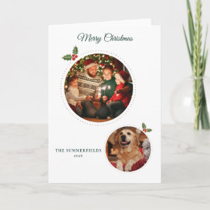 Kerstfoto's van familie en hond Mooie Feestdagen Kaart