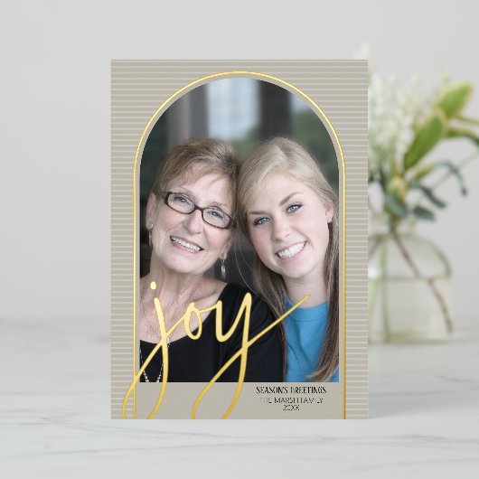 kerstfoto's verticaal - Botanische JOY Folie Feestdagenkaart (Staand Voorkant)