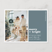 Kerstfotoserie | Merry + Bright Blauw Briefkaart (Voorkant)