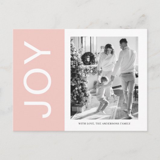 Kerstfotoserie | Roze Joy Holiday Briefkaart (Voorkant)