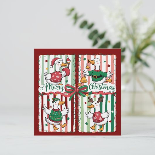 Kerstgans Fun dier voor feestdagen rendier eend Feestdagenkaart (Staand voorkant)