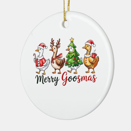 Kerstgans met kerstmuts van Kerstman Keramisch Ornament (Links)