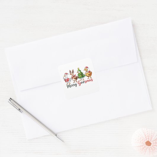 Kerstgans met kerstmuts van Kerstman Vierkante Sticker (Envelop)