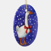 kerstgans met rode boog-versiering keramisch ornament (Rechts)