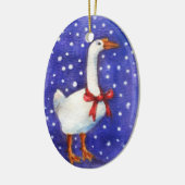 kerstgans met rode boog-versiering keramisch ornament (Links)