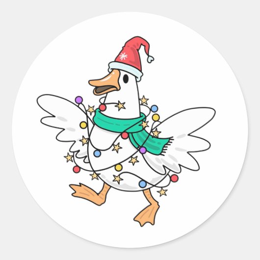 Kerstgans Ronde Sticker (Voorkant)