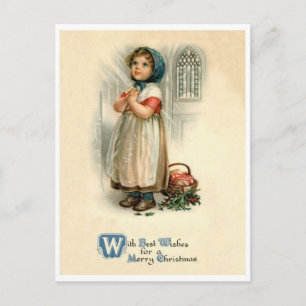 Kerstgebed van een klein meisje, religieus, vintag briefkaart