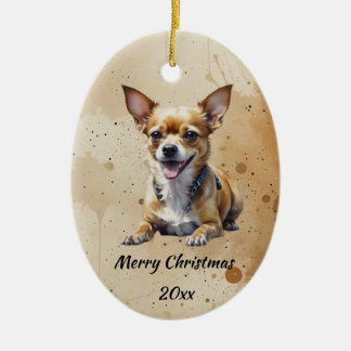 Kerstgedateerde tekst Chihuahua, huisdier hond die Keramisch Ornament