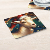 kerstgeit 1 vierkante kartonnen onderzetter (Schuin)