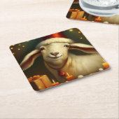 Kerstgeit 3 vierkante kartonnen onderzetter (Schuin)