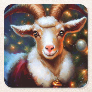 Kerstgeit 4 vierkante kartonnen onderzetter
