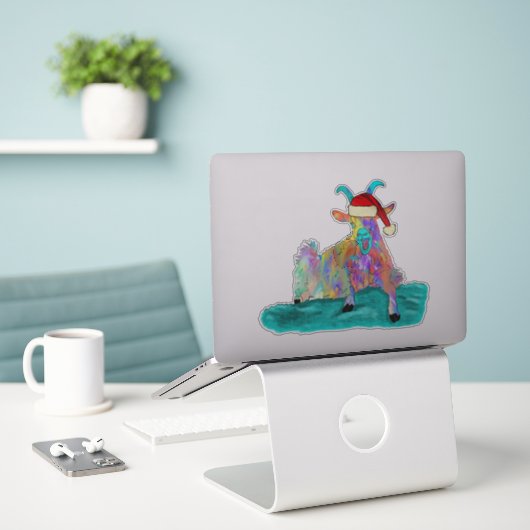 Kerstgeit, kleurrijk sticker (Laptop op bureau)