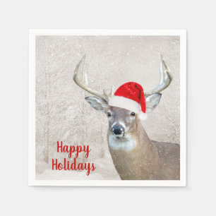 Kerstgeld Deer met Santa Hat Servet