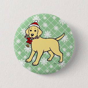 kerstgele labrador Puppy Cartoon Ronde Button 5,7 Cm