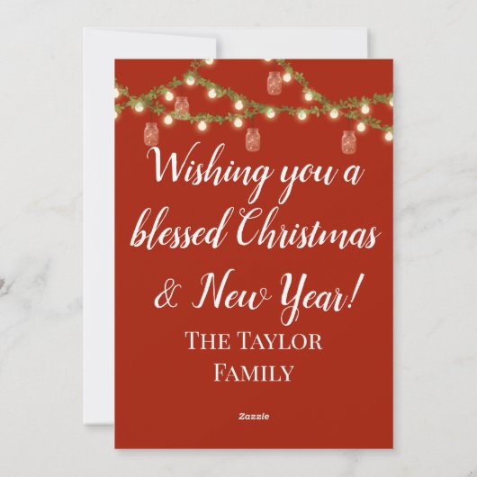 Kerstgeloof: Jezus Nativiteitslicht Rood Mason Lic Feestdagenkaart (Achterkant)