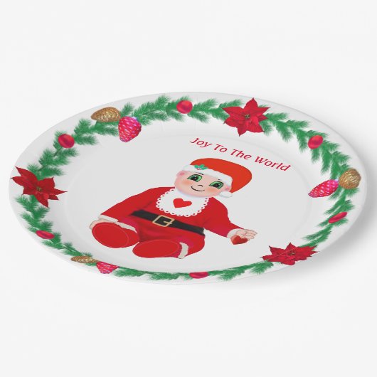 Kerstgelukkige baby, hart- en pijngrot papieren bordje (Gekanteld)