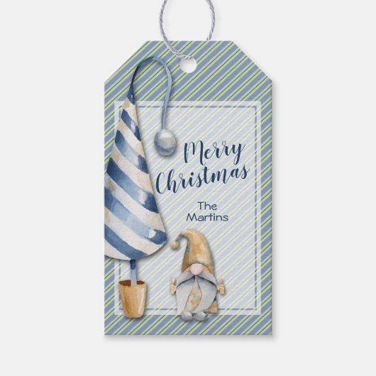 Kerstgenote op Blue Stripes Holiday Hartelijk dank Cadeaulabel (Voorkant)
