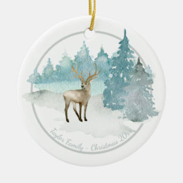 Kerstgepersonaliseerd Woodland Winter Deer Keramisch Ornament